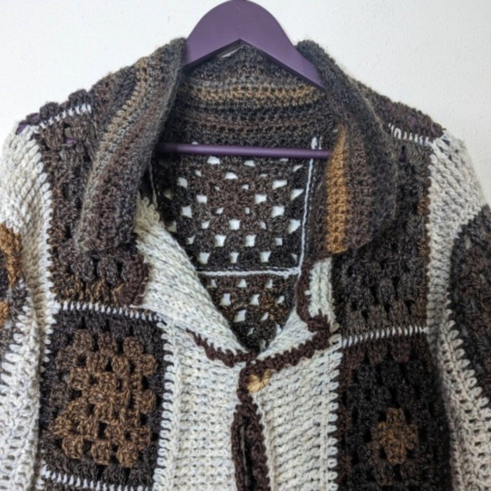 Granny Square Crochet Long Cardigan Sweater Coat Handmade - Picture 15 of 15